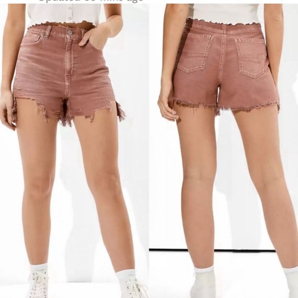 American Eagle Highest Rise Mom Shorts pinkish Brown Distressed Cutoffs Size 2